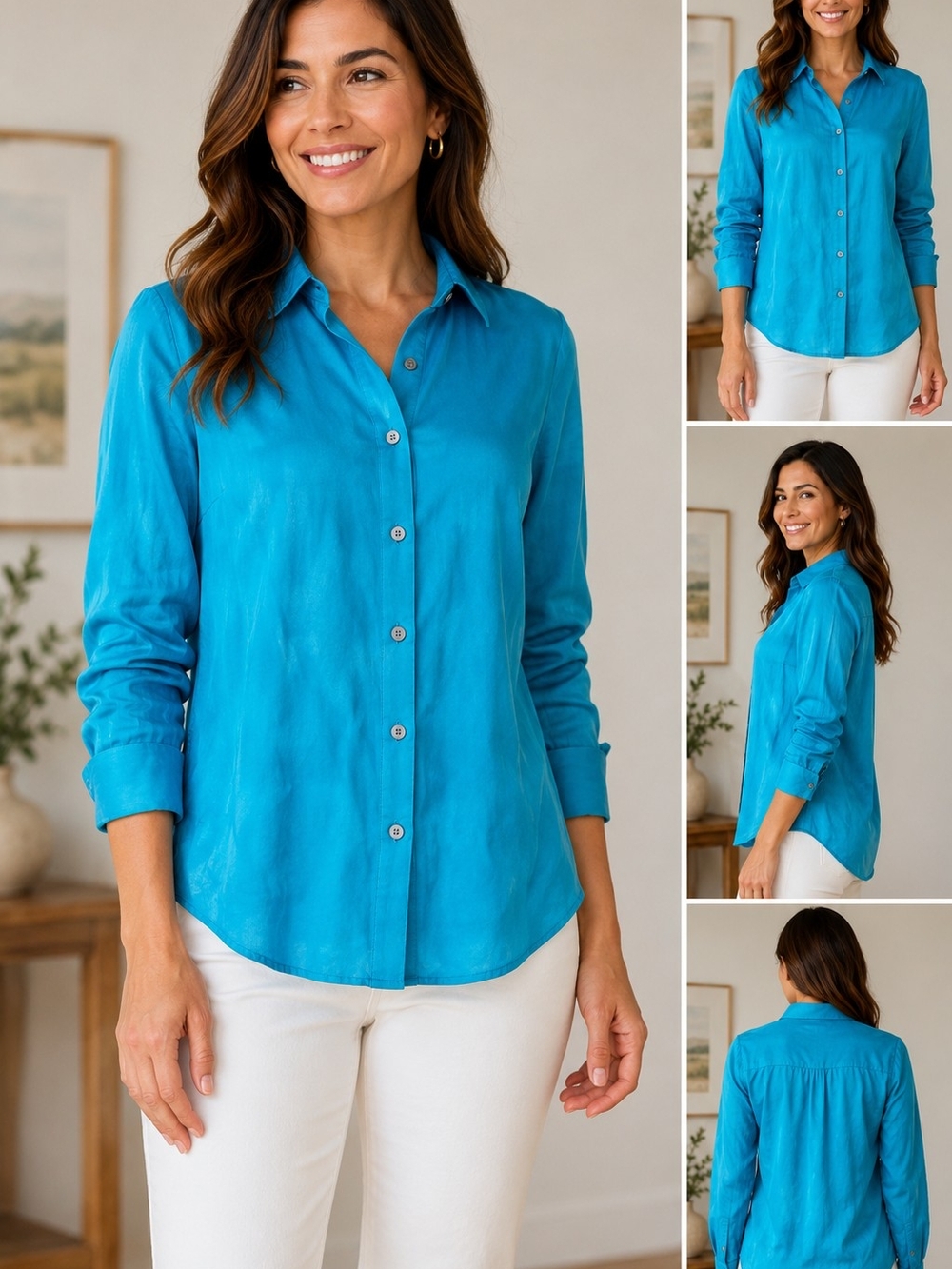 Ann Taylor Teal Button-Front Blouse